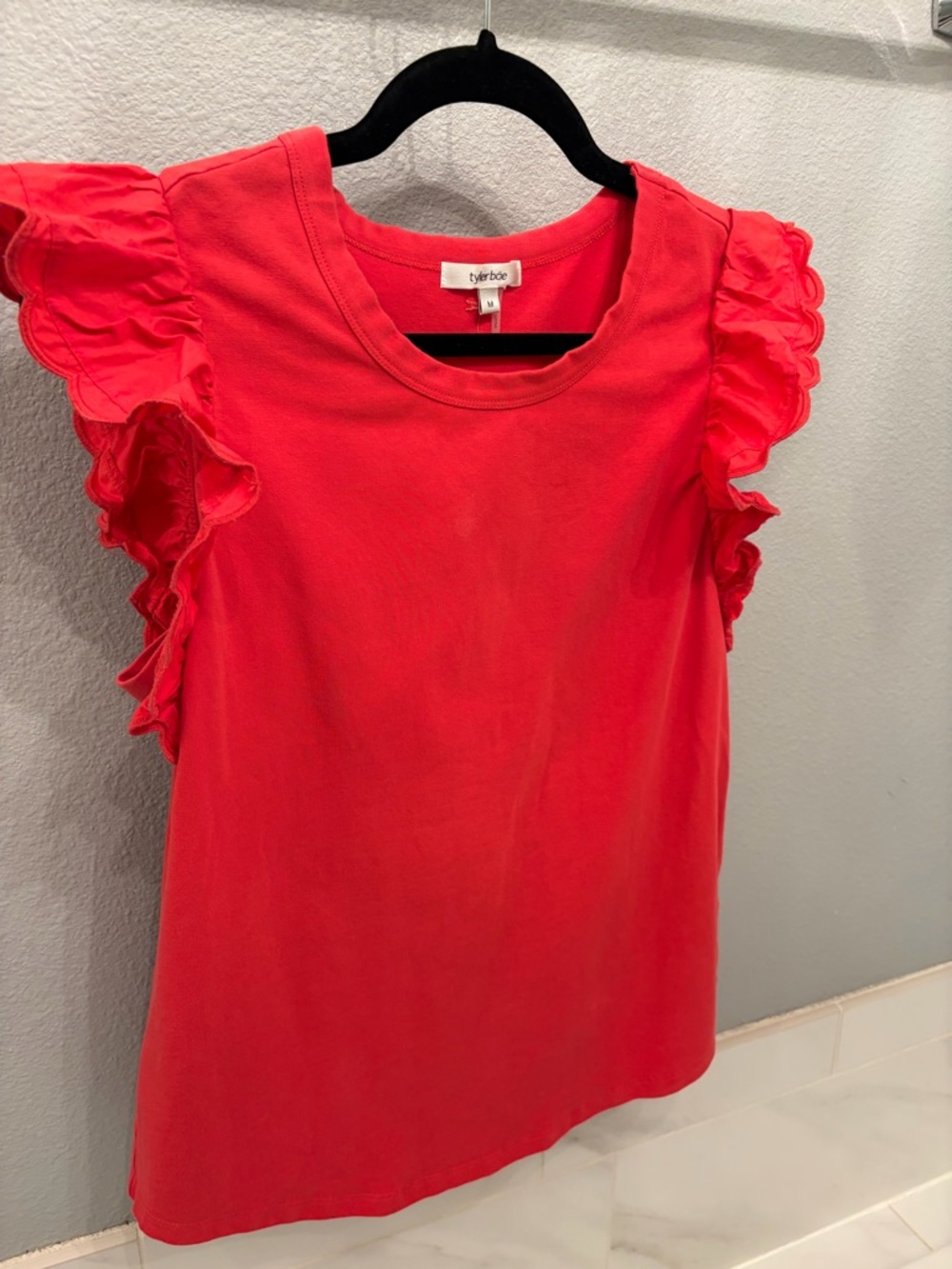 Tyler Boe Ruffle Sleeve Tank Top - Coral Red